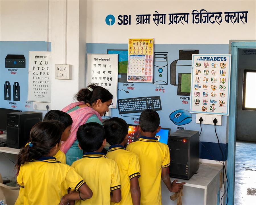 Schoolchildren using computers in an SBI-supported digital classroom